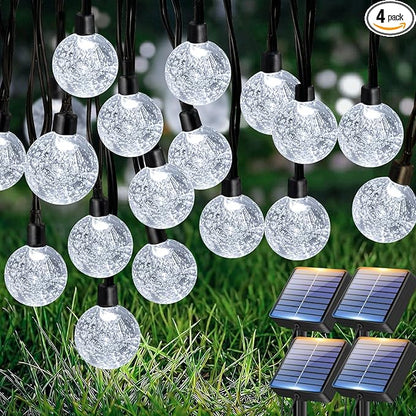 btfarm 4 Pack Solar String Lights Outdoor Waterproof, Each 49 FT 50 LED Solar Powered Patio Light, 8 Lighting Modes Crystal Globe Decoration for Garden Yard Porch Fence Party, Cool White