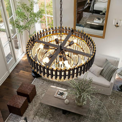 24 inch Black Gold Crystal Chandelier 5-Tier Modern Luxury Pendant Light Fixture for High Ceiling 10-Light Large K9 Crystal Lighting for Foyer Living Room Dining Room