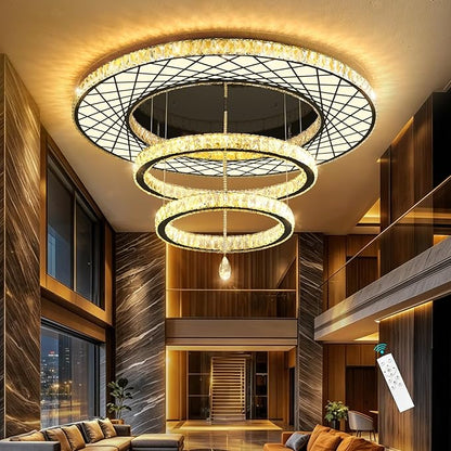 HAIXIANG 48 inch Large Size Glam Chandelier Crystal Ceiling Light for Living Room Chandeliers Lighting Fixtures with Remote Dimmable LED Light,Black Luxury Interior Light