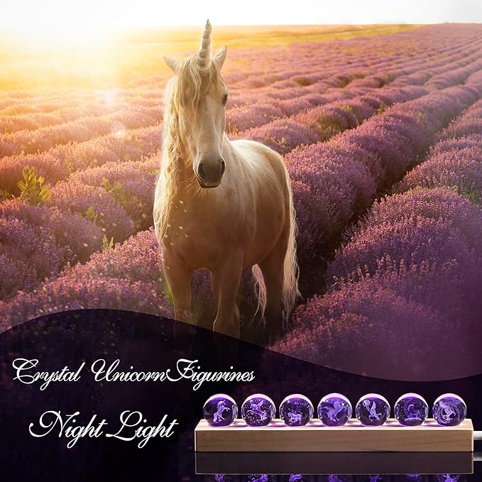 Qianwei 3D Crystal Ball Unicorn Gifts for Women Men - 7pcs Unicorn Decor Glass Figurines Statue Stuff for Room Decorations Birthday for Lovers Keepsake Paperweight