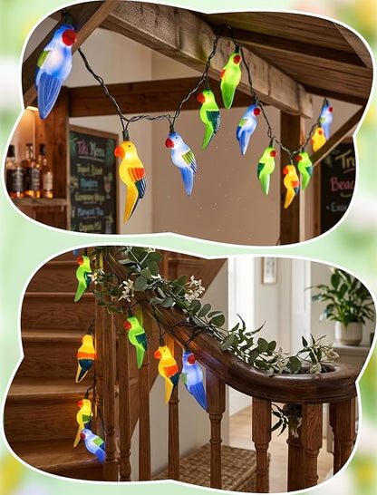 Outdoor Tropical Parrot String Lights Plug in, 8.5Ft Outdoor Hawaiian Decorative Patio String Lights with 10 Colorful Parrot Lights, Hanging Novelty Bird Lights for Deck Backyard Trees Stair Party