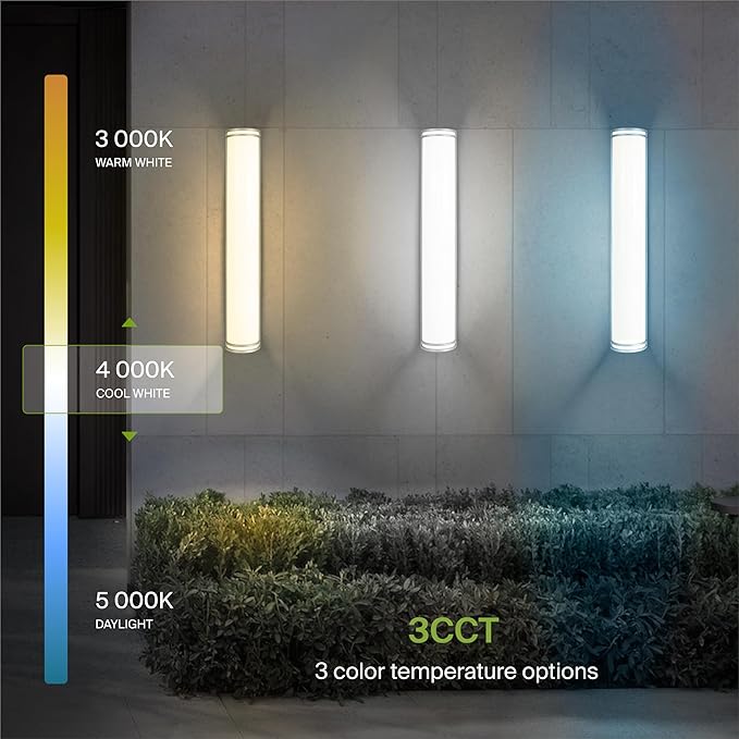 ASD 36 Inch LED Outdoor Sconce Lights - 30W 120-277V 3000K 4000K 5000K Nickel Exterior Lighting Fixtures, Dimmable Exterior Lights for House, Modern Patio Wall Light Fixture ETL 2 Pack