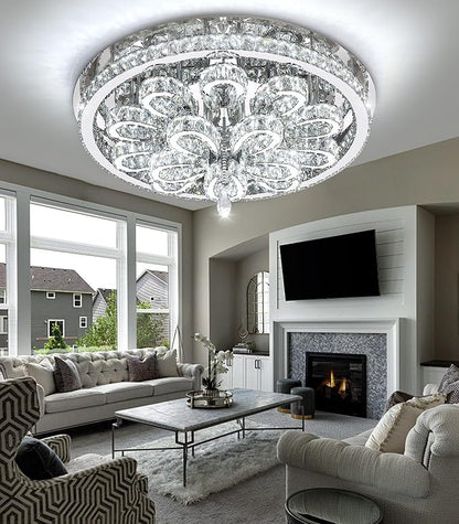 Modern Chandeliers for Living Room Crystal Chandelier Ceiling Light Fixture LED Dimmable with Remote Pendant Lighting Flush Mount Lighting for Dining Room Bedroom Silver