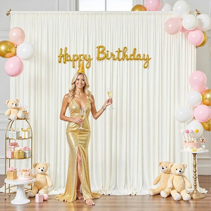 10ft x 10ft Ivory Backdrop Curtain for Wedding Ivory Wrinkle Free Backdrop Drapes Panels for Parties Baby Shower Bridal Shower Birthday Photo Photography Polyester Fabric Background Decoration