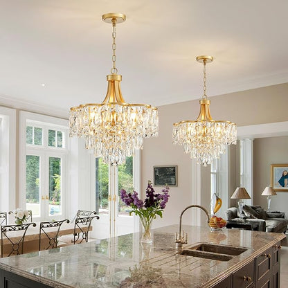 WUZUPS Crystal Chandelier Pendant Ceiling Light Modern Lighting Fixture for Bedroom Hallway Entry Kitchen Bathroom, H 21.1" x W 19.3", E12 Base, Gold