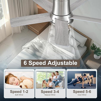 42 Inch Ceiling Fans with Lights and Remote, Flush Mount Nickel Ceiling Fan for Bedroom Living Room Indoor/Outdoor, Quiet 6 Speed Reversible DC Motor, 3CCT, Dual Color 5 Blades, ETL Listed