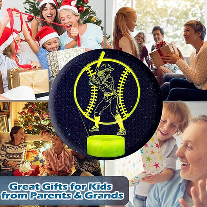 Baseball Gifts for Girls, Baseball Night Light, 3D Illusion Lamp with 16 Colors Changing, Timer, 4 Flash Modes and Dimmable, Accessories Stuff for Room Decoration, Kids Girls Holiday Xmas Gifts