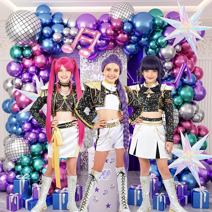 JOGAMS 180Pcs K-Pop Music Balloon Arch Kit, Metallic Disco Balloon Garland with Music Note Iridescent Star Foil Balloons for K-Pop Music Fans Themed Birthday Concert-Style Stage Backdrop Party Decor