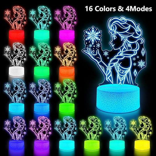 Cute Night Light for Kids, 16 Colors Change Princess Decor Lamp with Remote, Dim for Girls Bedroom 3D Illusion LED Night Lights, Ideal Gifts for Girls Christmas Birthday Party Room Decoration