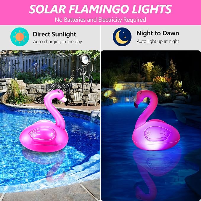 Toodour Floating Pool Lights Color Changing, 3 Packs Solar Flamingo Pool Lights that Float, RGB Inflatable Solar Powered Flamingo Light for Swimming Pool, Party, Garden, Patio, Outdoor Decor