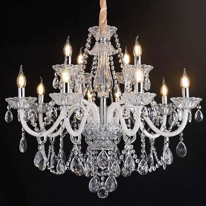 Modern Clear Crystal Chandelier For Dinning Room Light Fixtures K9 Crystal Candle Ceiling Lighting Modern Transparent Crystal Lamp12-light For Living Room Bedroom Lobby Foyer (Clear 12 lights)