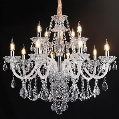 Modern Clear Crystal Chandelier For Dinning Room Light Fixtures K9 Crystal Candle Ceiling Lighting Modern Transparent Crystal Lamp12-light For Living Room Bedroom Lobby Foyer (Clear 12 lights)