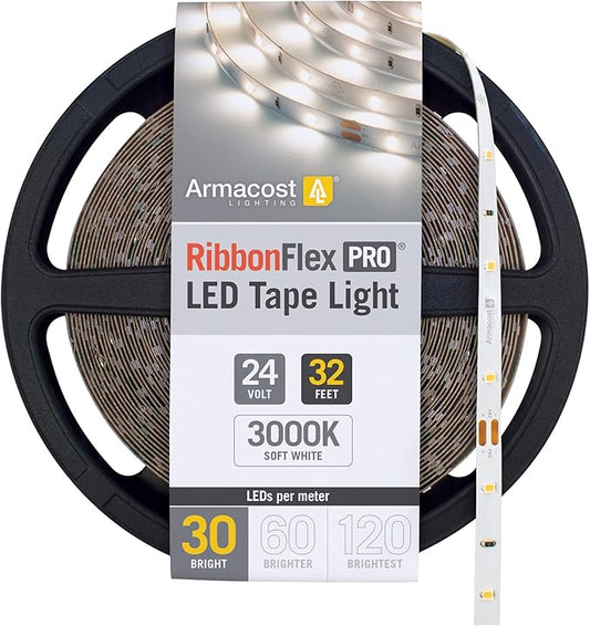 Armacost Lighting RibbonFlex Pro 24V White LED Strip Lights 30 LED/m, 3000K, 32.8 ft 144250