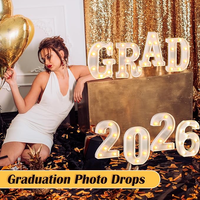 Graduation Decorations 2026, 8 Pcs Marquee Light Up Letter Grad 2026 Sign, Graduation Centerpieces for Table, Class of 2026 Decorations for College High School, Lighted Grad Party Decor