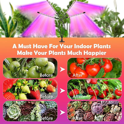 Grow Lights for Indoor Plants,80 LED Plant Lights with Full Spectrum & Red Blue Spectrum, 10 Dimmable Level, 3/9/12H Timer,3 Switch Modes, Adjustable Gooseneck,4 Heads Clip-On
