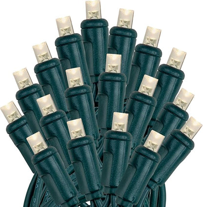 Novelty Lights 24-Pack CASE 25ft 50 LED Warm White Christmas Lights Outdoor/Indoor, 6" Spacing, Green Wire String Lights for Festive Xmas Lighting, IP55, UL Listed, Dimmable, Connectable
