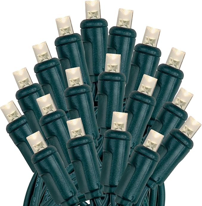 Novelty Lights 12-Pack CASE 50ft 100 LED Warm White Christmas Lights Outdoor/Indoor, 6" Spacing, Green Wire String Lights for Festive Xmas Lighting, IP55, UL Listed, Dimmable, Connectable