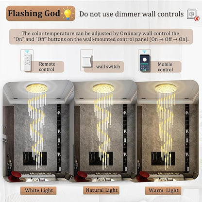 Flashing God 181'' Large Chandeliers for High Ceiling 36-Lights Raindrop Crystal Chandelier Modern Bubble Chandelier Crystal Pendant Light for Living Room Staircaes Foyer Entrance Gold