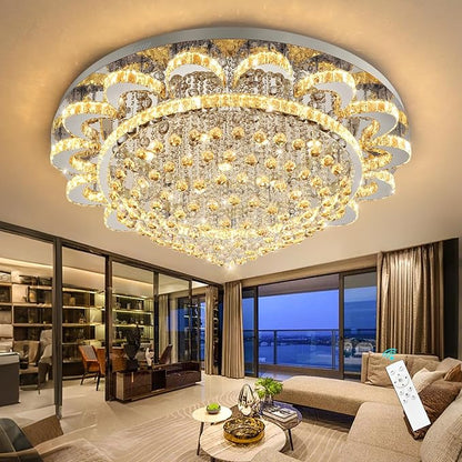 HAIXIANG Modern Chandelier Living Room Light Large Luxury Chandeliers for High Ceiling Foyer Entryway Lights Dimmable 110W LEDs Crystal Silver Lighting Fixtures