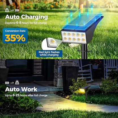 WENATY Solar Spot Lights Outdoor Waterproof IP65, Bright LEDs Solar Landscape Lighting for Outside Garden Yard, Solar Powered Spotlights for Accent Uplighting Backyard Statue Palm Tree, 2 Pack/Warm