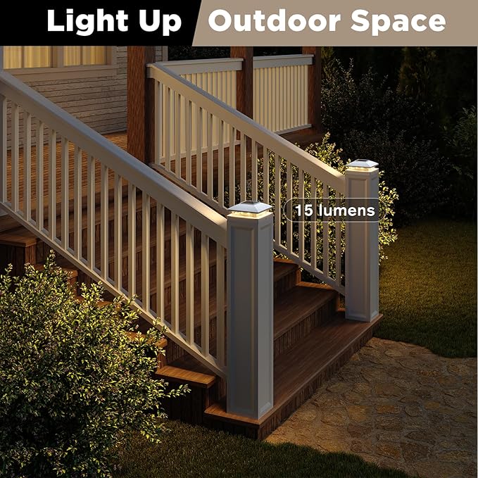 Solar Post Cap Lights Outdoor 8pack, White Waterproof Solar Powered Deck Fence Lights Fit 4x4 Wood/Vinyl Posts, Bright Warm White Solar Fence Cap Decorate Deck, Patio, Porch, Fence