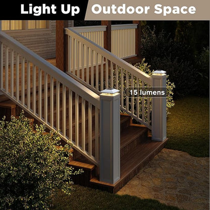Solar Post Cap Lights Outdoor 8pack, White Waterproof Solar Powered Deck Fence Lights Fit 4x4 Wood/Vinyl Posts, Bright Warm White Solar Fence Cap Decorate Deck, Patio, Porch, Fence