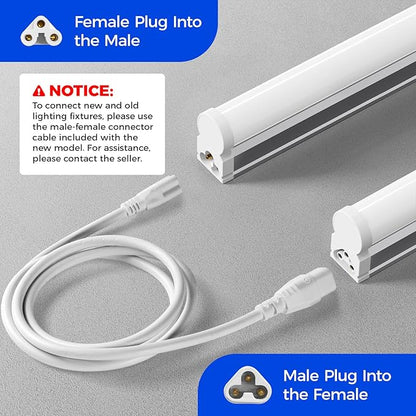 Barrina 6 Pack LED T5 Integrated Single Fixture 1FT, 600lm, 5W, 6500K, Linkable Under Cabinet Lighting, Shop Light for Workbench, Room, Kitchen Tube Light, Garage, Corded Electric with ON/Off Switch