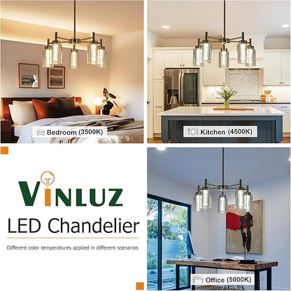 LED 5 Light Modern Chandeliers for Dining Room,Brushed Nickel Finish Hanging Lighting Fixture with Crystal Bubble Clear Glass Shade Kitchen Island for Hanging