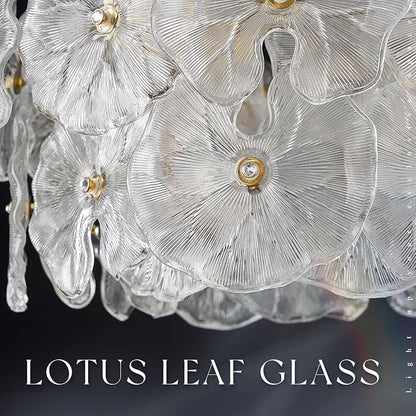 Modern Gold Glass LED Chandelier 20" Elegant Lotus Leaf Dimmable Ceiling Chandeliers with Remote Control Luxury for Foyer Entryway Living Dining Room(3000K-6500K)