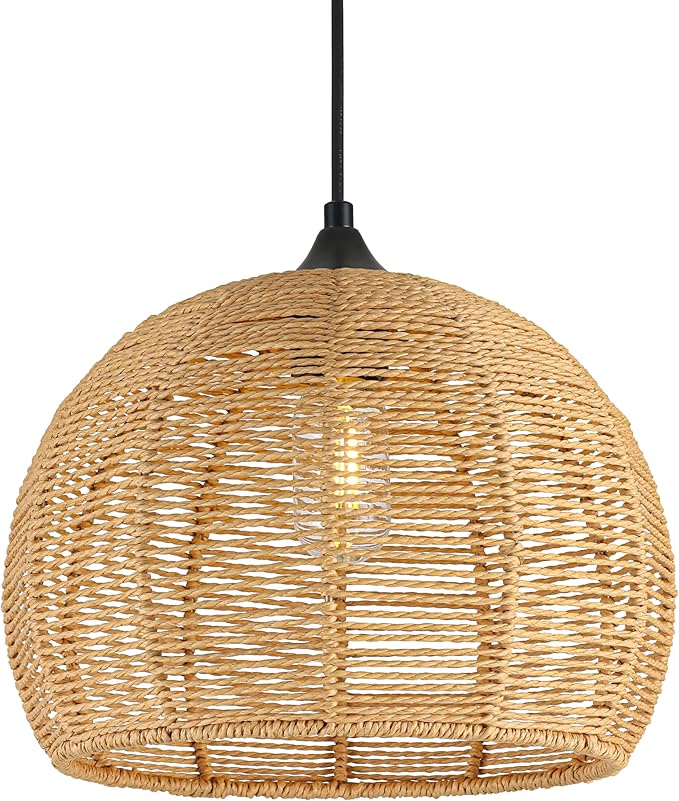 Wicker Pendant Lights 12.2" Hemp Rope Woven Pendant Light Woven Light Fixture Boho Chandelier Light Fixture Boho Chandelier Fixture Wicker Chandelier for Dining Room Kitchen Island