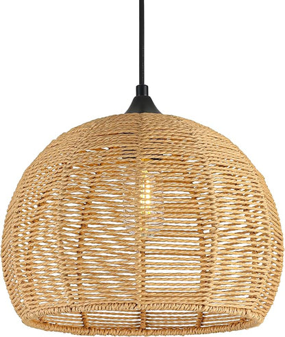 Wicker Pendant Lights 12.2" Hemp Rope Woven Pendant Light Woven Light Fixture Boho Chandelier Light Fixture Boho Chandelier Fixture Wicker Chandelier for Dining Room Kitchen Island