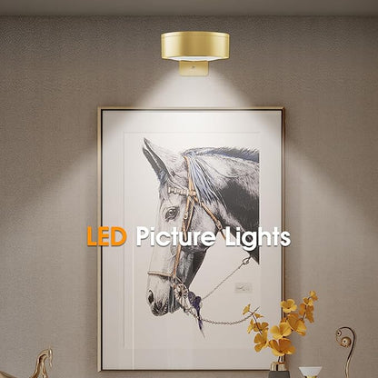 Picture Lights for Wall, 3 Lighting Modes Magnetic Art Display Light,Battery Operated Led Painting Light with Remote Control Dimmable & Timer,6Pack Gold