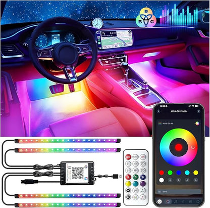 RGB-IC Car LED USB Interior Strip Lights with Remote Control, Dream Color Car Ambient Lighting APP Control, Multicolor Footwell Under Dash Chasing Inside Light Kits for Cars ATV Truck, DC5V