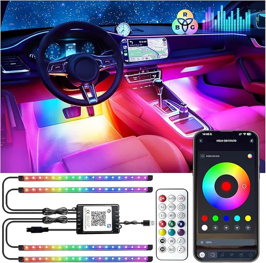 RGB-IC Car LED USB Interior Strip Lights with Remote Control, Dream Color Car Ambient Lighting APP Control, Multicolor Footwell Under Dash Chasing Inside Light Kits for Cars ATV Truck, DC5V