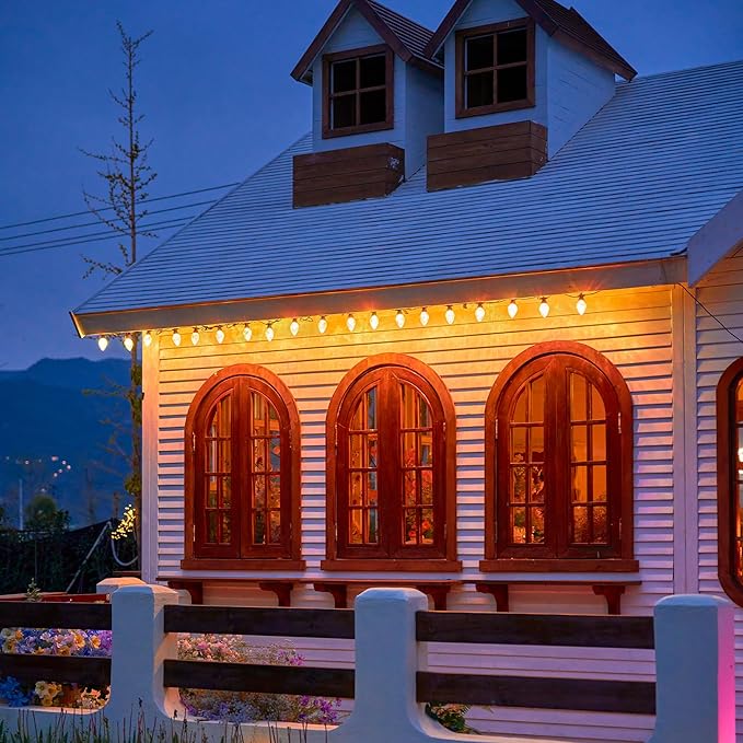 Outdoor String Lights, 100FT 42 LED Iridescent Holographic Bulbs, Waterproof Patio Lights with Remote Control, Shatterproof Connectable Lights for Backyard, Porch, Garden, and Party