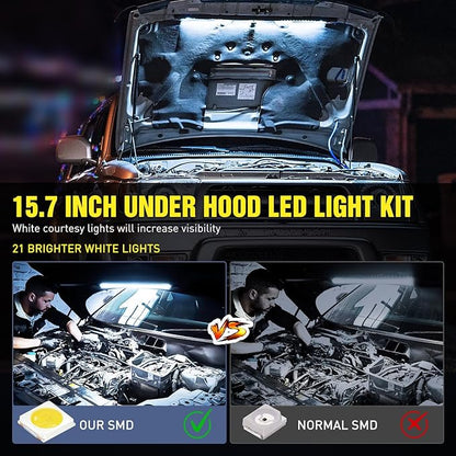 Nilight Under Hood Light Strip 21 LED Waterproof Underhood Work Lights with On/Off Switch Blade Fuse Engine Bay Repair Lamp White 12V for Car Truck SUV