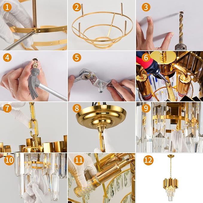 Gold Pendant Light Fixtures Dining Room Chandelier 3-Light Modern Small Crystal Pendant Lights Kitchen Island Kitchen Living Room entryway Bedroom Round Ceiling Hanging Light fixtures 3-Tiers W11.8in