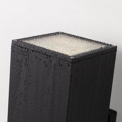 mirrea Modern Outdoor Porch Light Patio Light in 2 Lights with Aluminum Rectangular Tube and Tempered Glass Cover Waterproof Wall Sconce 2 Pack (Matte Black 18")