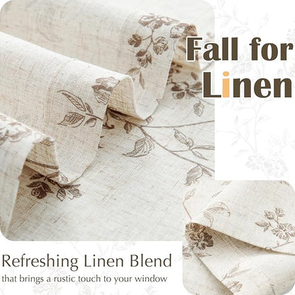 jinchan Floral Kitchen Curtains 36 Inch Linen Tier Curtains Farmhouse Cafe Half Window Drapes Over Sink Light Filtering for Living Room Laundry RV Rod Pocket 2 Panels Taupe on Beige
