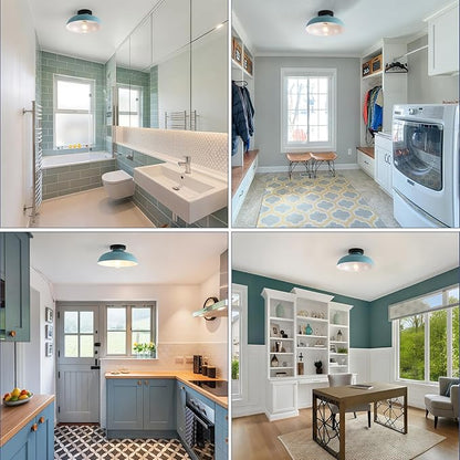 Semi Flush Mount Ceiling Lights, 12 Inch Metal Small Ceiling Light for Kids Room Industrial Close to Ceiling Light Fixtures with Light Blue Shade for Entryway Kitchen Hallway Bedroom Bathroom Laundry
