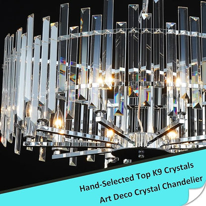 Chrome Crystal Chandeliers for Dining Room, 27.6" Modern Round Chandelier Large Adjustable Height Ceiling Hanging Pendant Light Fixture for Dining Living Room Bedroom
