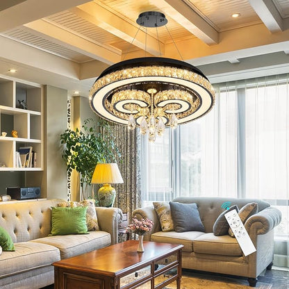 HAIXIANG Modern Glam Chandelier LED Crystal Light Interior Luxury Ceiling Chandeliers Remote Dimmable Lights Fixture 24 Inches Black Light