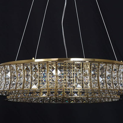 Modern Crystal Chandelier Round 16-Light Contemporary Hanging Ceiling Light Fixture Copper/Brass Finish with Rectangular Crystals Dining Room Living Room Bedroom Entryway Lighting Easy Install 31.5''