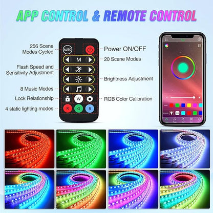 Nilight 6Pcs Car Underglow Neon Accent Strip Lights 300 LEDs Multi Color RGB-IC DIY Sound Active Function Music Mode with APP Control and Remote Control Underbody Light Strip