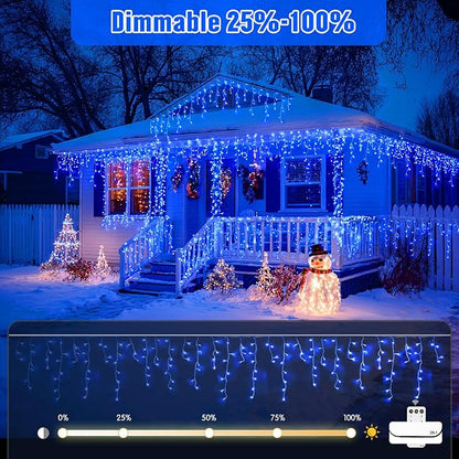 JMEXSUSS 400 LED Blue Icicle Lights for Outdise, 38.8 FT Christmas Icicle Lights Indoor Outdoor with 80 Drops, Blue Christmas Light with Remote Plug in for House Fireplace Christmas Decorations