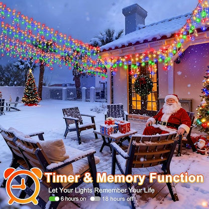 KNONEW 99ft 1216 LED Christmas Lights Outdoor 8 Modes Curtain Fairy String Light with 228 Drops, Clear Wire LED String Light Decor for Wedding Party Christmas Decorations(Multicolor)