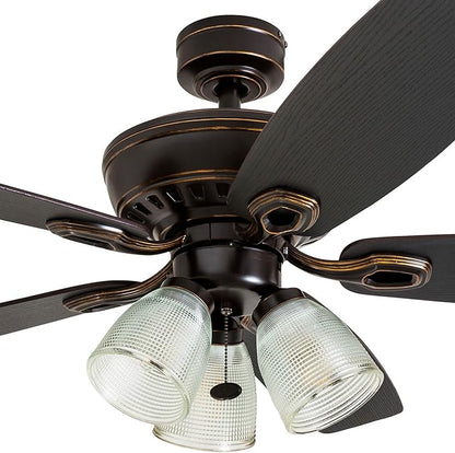 Prominence Home Marston, 52 Inch Traditional Indoor LED Ceiling Fan with Light, Pull Chain, Three Mounting Options, 5 Dual Finish Blades, Reversible Motor - 51017-01 (Oil Rubbed Bronze)