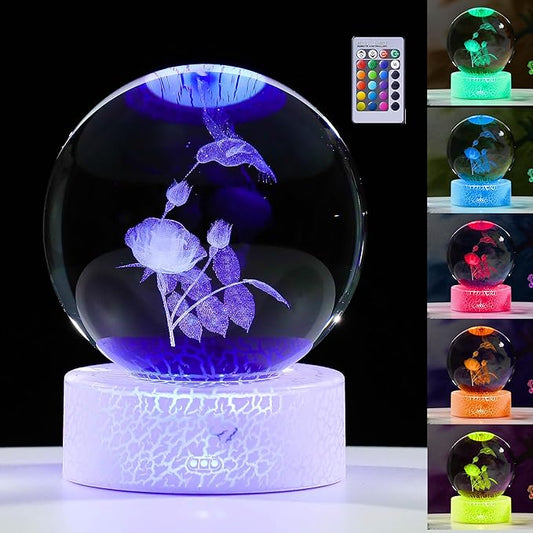 3D Hummingbird Gifts For Women with Rose Crystals Ball - Hummingbird Figurines Decor Glass Animals Figurine Hummingbird Stuff for Room Birthday for Best Friend Lovers Keepsake Paperweight