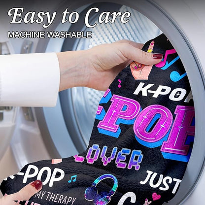 Kpop Gifts Blanket for Teen Girls - Music Gifts for Women Friends K-Pop Fans Lovers, Kpop Merch Stuff, Christmas Birthday Gifts for BFF Girls Women, Just A Girl Who Loves K-pop Blanket 60''x50''