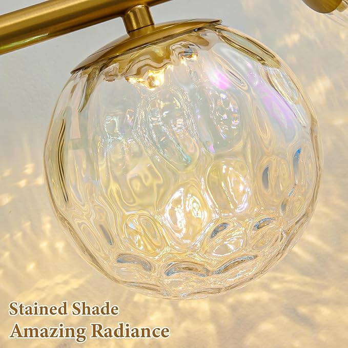 Gold LED Bathroom Vanity Light: 5-Light Stained Hammered Glass Colorful Globes Brass Vanity Lights Fixture over Mirror for Bath Room Makeup - Unique Mid Century Modern Brushed Gold Entryway Wall Light